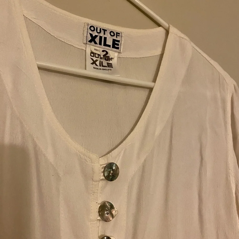 Vintage Out of Xile White Maxi Dress Size 2 Made in England Viscose Button Boho - Picture 4 of 4